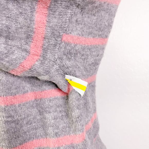 WAYF Striped Mock Neck Tie Waist Pullover Sweater Gray Pink Wool Blend Small - Picture 11 of 12